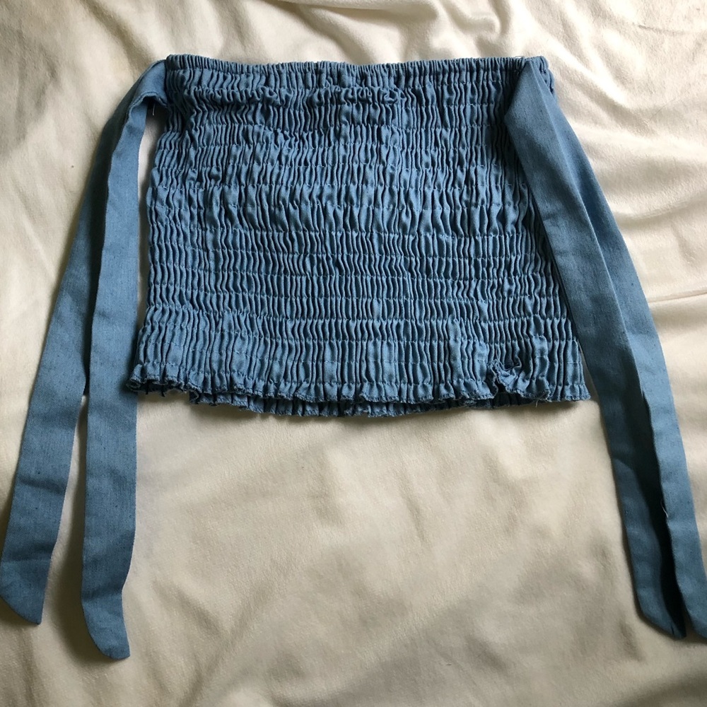 Blue ruffled tube top